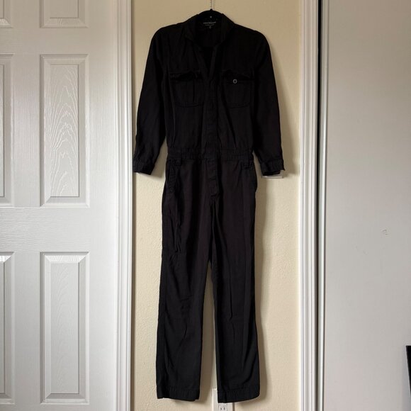 Lucky Brand Black Utility Jumpsuit Cotton Blend Button Pockets Long Sleeve Sz XS - Picture 4 of 7